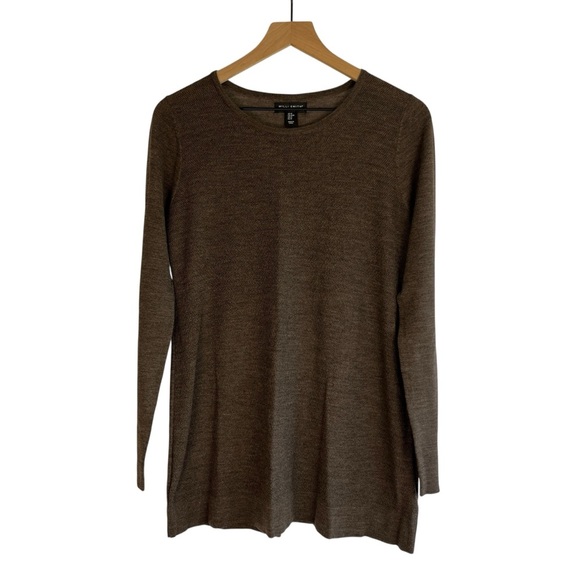 WILLI SMITH Womens Fine Merino Wool Brown Textured Tunic Sweater Faux Button M - Picture 1 of 10